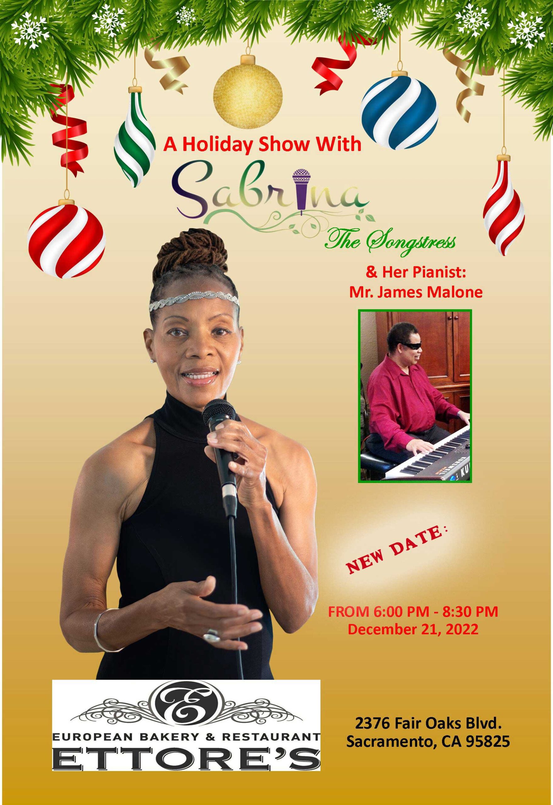 Sabrina's 2022 Christmas Performance at Ettore's - UPDATED FLYER