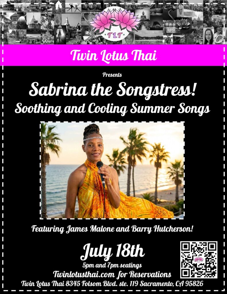 flyer for Sabrina's 7/18/2026 performance at Twin Lotis Thai